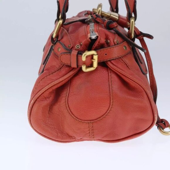 Chloe Paddington Hand Bag Leather Red Gold Silver Auth - Picture 9 of 16
